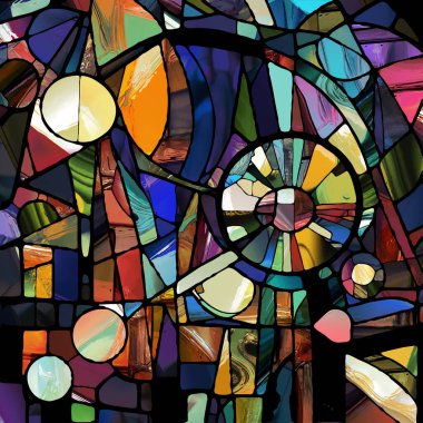 Sharp Stained Glass series. Composition of abstract color glass patterns on the subject of chroma, light and pattern perception, geometry of color and design.