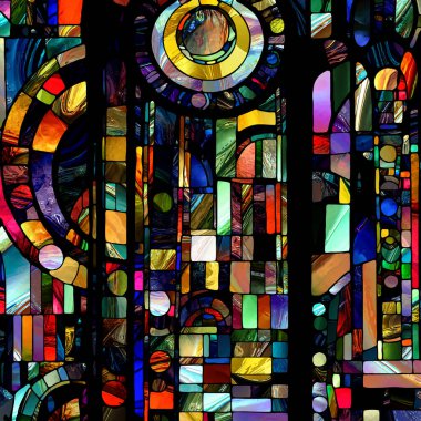 Lekeli Cam serisinin yeniden doğuşu. Işık algısı, yaratıcılık, sanat ve tasarım konularındaki çeşitli cam dokuları, renkleri ve şekillerin arkaplan kompozisyonu.