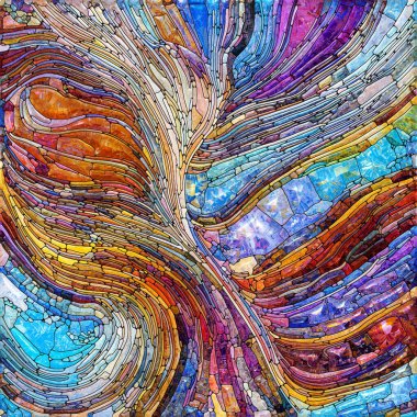 Shimmering Glass series. Background composition of saturated refracted glass patterns on the subject of sensory enchantment, light perception, imagination and creativity.