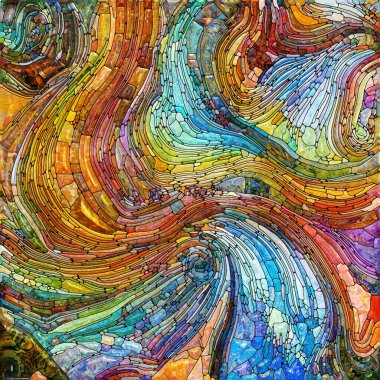 Shimmering Glass series. Background composition of saturated refracted glass patterns on the subject of sensory enchantment, light perception, imagination and creativity.