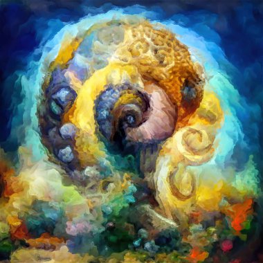 Organik Renkler serisi. Sanat, yaşam ve tasarım konularında organik formları, fırça darbelerini ve renk boyalarını anımsatan şekillerin düzenlenmesi.