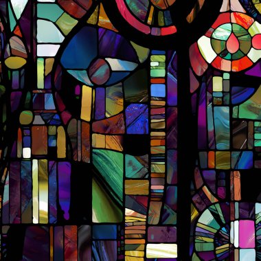 Sharp Stained Glass series. Artistic abstraction of abstract color glass patterns on the subject of chroma, light and pattern perception, geometry of color and design.