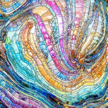 Shimmering Glass series. Image of saturated refracted glass patterns on the subject of sensory enchantment, light perception, imagination and creativity.