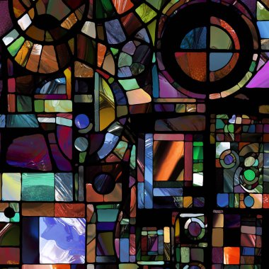 Sharp Stained Glass series. Artistic abstraction of abstract color glass patterns on the subject of chroma, light and pattern perception, geometry of color and design.