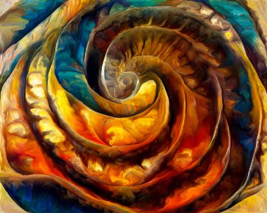 Nautilus Dream series. Interplay of spiral structures, shell patterns, colors and abstract elements on the subject of sea life, nature, creativity, art and design.