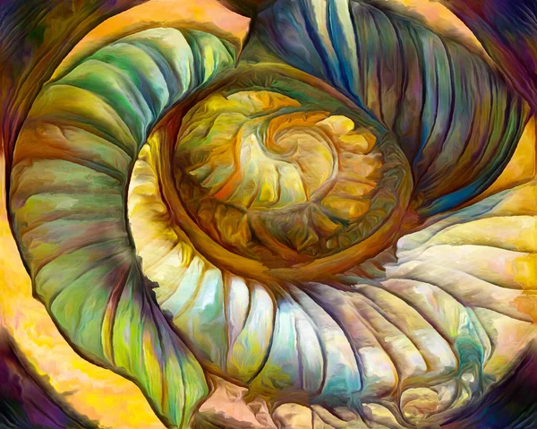 stock image Nautilus Dream series. Interplay of spiral structures, shell patterns, colors and abstract elements on the subject of sea life, nature, creativity, art and design.