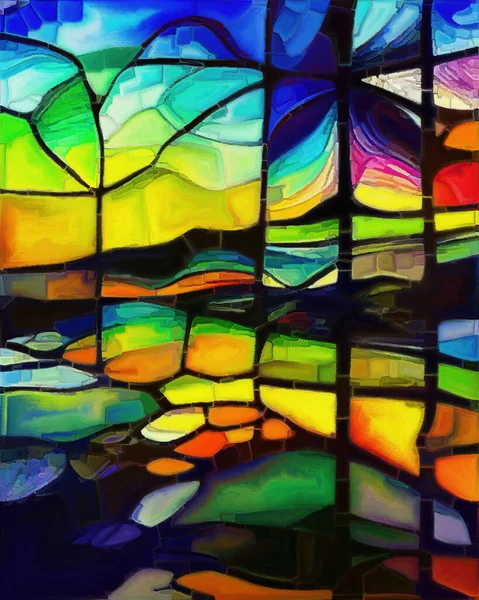 Stained Glass Canvas Series Interplay Multicolored Shapes Fragments Subject Art — Stockfoto