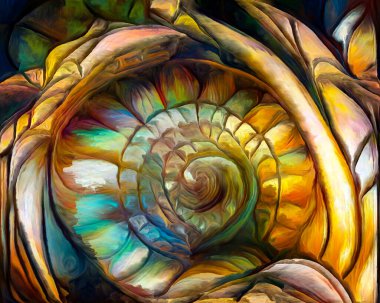 Dream of Seashell series. Interplay of spiral structures, shell patterns, colors and abstract elements on the subject of sea life, nature, creativity, art and design.