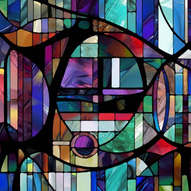 Sharp Stained Glass series. Composition of abstract color glass patterns on the subject of chroma, light and pattern perception, geometry of color and design.