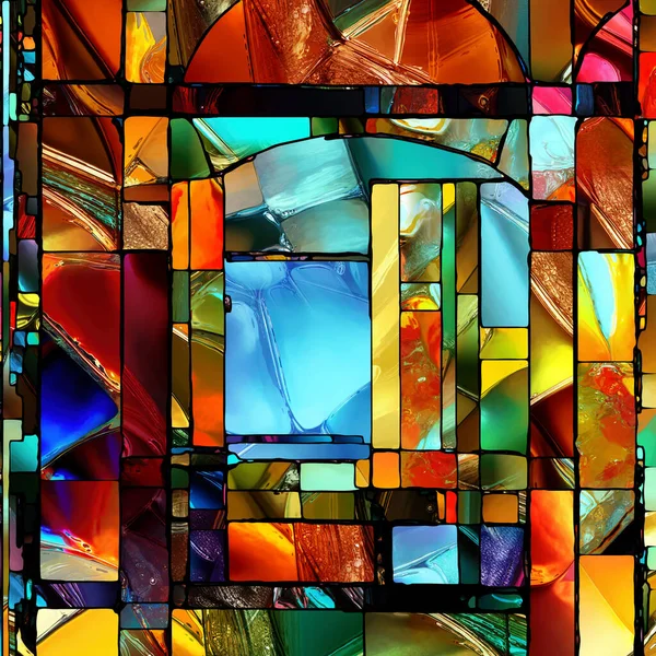 シャープステンドグラスシリーズ クロマ 光とパターン認識 色とデザインの幾何学をテーマに抽象的なカラーガラスパターンの構成 — ストック写真