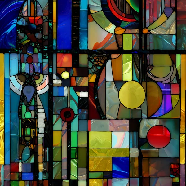 Wiedergeburt Der Glasmalerei Komposition Vielfältiger Glasstrukturen Farben Und Formen Zum — Stockfoto