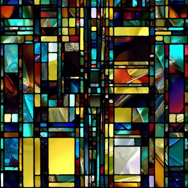 Sharp Stained Glass series. Composition of abstract color glass patterns on the subject of chroma, light and pattern perception, geometry of color and design.