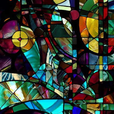 Sharp Stained Glass series. Composition of abstract color glass patterns on the subject of chroma, light and pattern perception, geometry of color and design.