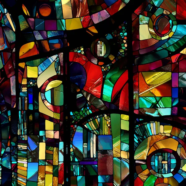스테인드글라스 시리즈 디자인의 기하학에 추상적 색유리 패턴의 — 스톡 사진