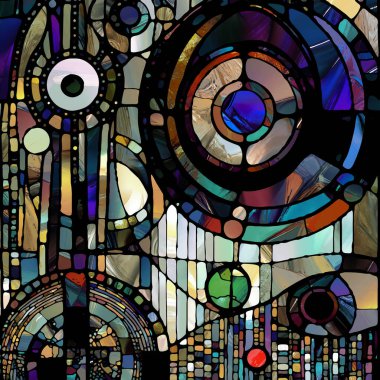 Sharp Stained Glass series. Artistic abstraction of abstract color glass patterns on the subject of chroma, light and pattern perception, geometry of color and design.