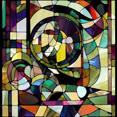 Sharp Stained Glass series. Artistic abstraction of abstract color glass patterns on the subject of chroma, light and pattern perception, geometry of color and design.