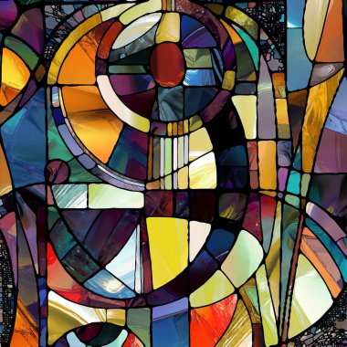 Sharp Stained Glass series. Artistic abstraction of abstract color glass patterns on the subject of chroma, light and pattern perception, geometry of color and design.