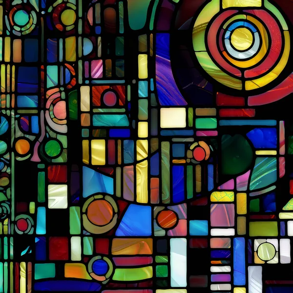 ステンドグラスシリーズの復活 光の知覚 創造性 デザインをテーマにした多様なガラスの質感 形で構成されたデザイン — ストック写真