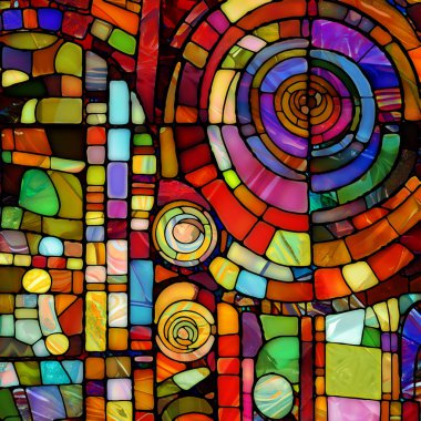 Lekeli Cam serisinin yeniden doğuşu. Işık algısı, yaratıcılık, sanat ve tasarım konularında çeşitli cam dokularının, renklerin ve şekillerin arkaplan tasarımı.