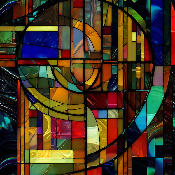 ステンドグラスシリーズの復活 光の知覚 創造性 デザインをテーマにした多様なガラスの質感 形の背景構成 — ストック写真