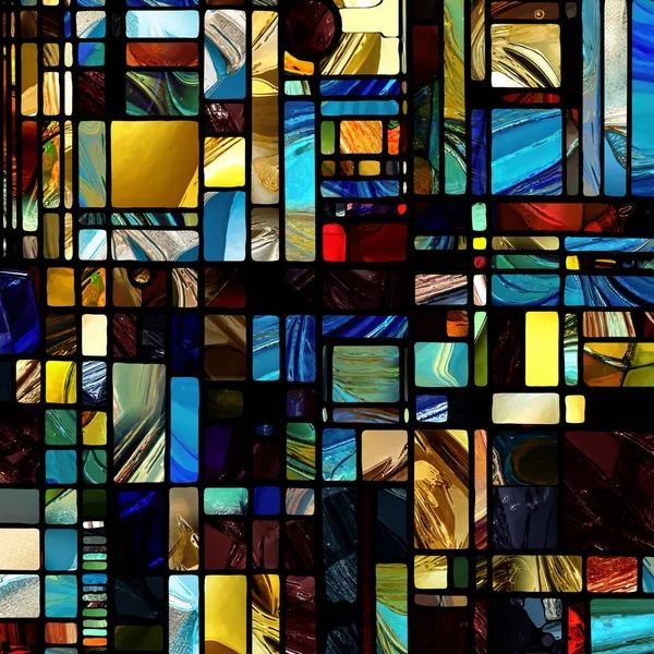ステンドグラスシリーズの復活 光の知覚 創造性 デザインをテーマにした多様なガラスの質感 形の芸術的抽象化 — ストック写真