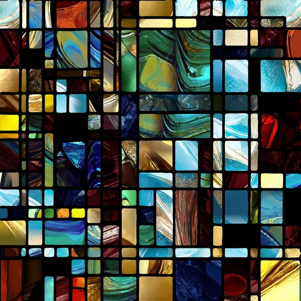 ステンドグラスシリーズの復活 光の知覚 創造性 デザインをテーマにした多様なガラスの質感 形の配置 — ストック写真
