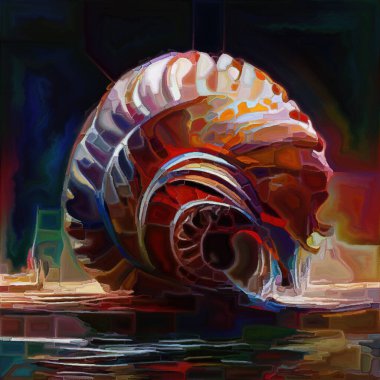 Dream of Seashell series. Interplay of spiral structures, shell patterns, colors and abstract elements on the subject of sea life, nature, creativity, art and design.