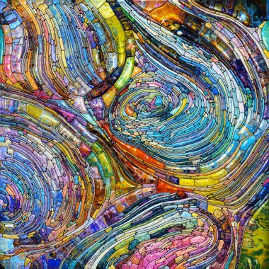 Shimmering Glass series. Abstract design made of saturated refracted glass patterns on the subject of sensory enchantment, light perception, imagination and creativity.