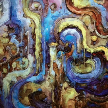 Color In Motion serisi. Renk, ışık ve hareket algısı, kompozisyon ve dizayn geometrisi üzerine tuval üzerinde hareket, girdap ve akan boya bileşimi.