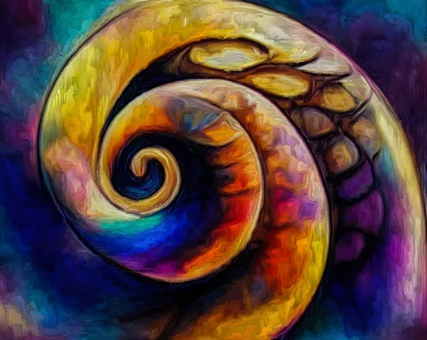 Dream of Seashell series. Interplay of spiral structures, shell patterns, colors and abstract elements on the subject of sea life, nature, creativity, art and design.