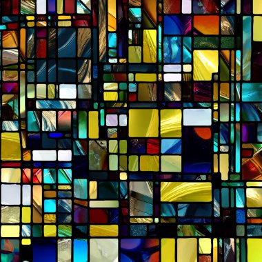 Keskin lekeli cam serisi. Renk, ışık ve desen algısı, renk ve tasarım geometrisi konularındaki soyut renk camından yapılmış tasarım.