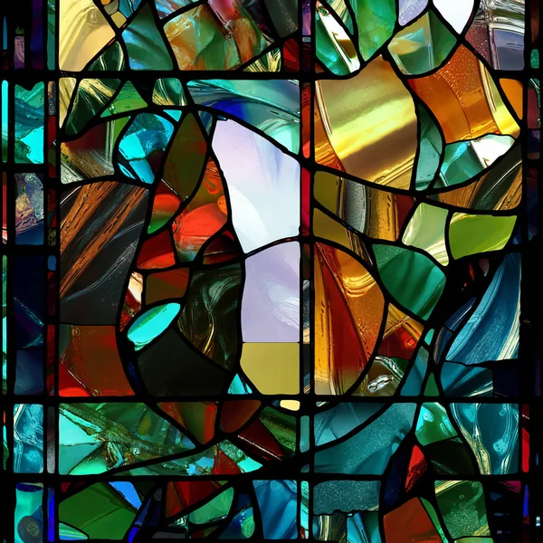 シャープステンドグラスシリーズ クロマ 光とパターン認識 色とデザインの幾何学をテーマに抽象的なカラーガラスパターンの構成 — ストック写真