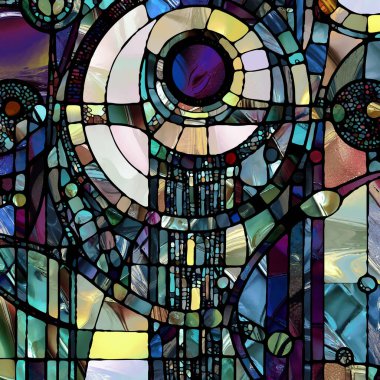 Sharp Stained Glass series. Composition of abstract color glass patterns on the subject of chroma, light and pattern perception, geometry of color and design.