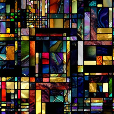 Rebirth of Stained Glass series. Backdrop composed of diverse glass textures, colors and shapes on the subject of light perception, creativity, art and design.