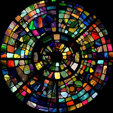 Rebirth of Stained Glass series. Backdrop composed of diverse glass textures, colors and shapes on the subject of light perception, creativity, art and design.