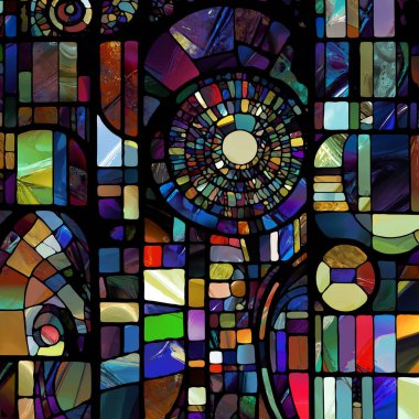 Sharp Stained Glass series. Composition of abstract color glass patterns on the subject of chroma, light and pattern perception, geometry of color and design.