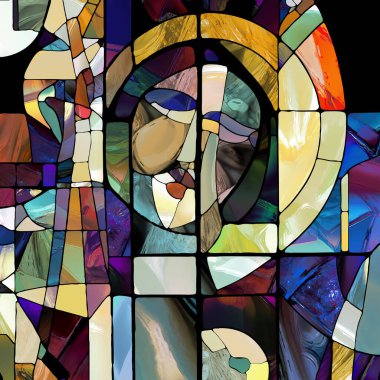 Sharp Stained Glass series. Composition of abstract color glass patterns on the subject of chroma, light and pattern perception, geometry of color and design.