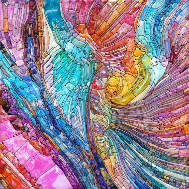 Shimmering Glass series. Background composition of saturated refracted glass patterns on the subject of sensory enchantment, light perception, imagination and creativity.