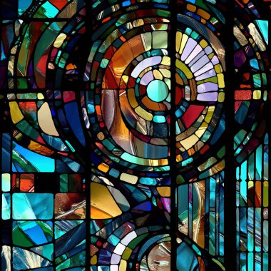 Sharp Stained Glass series. Composition of abstract color glass patterns on the subject of chroma, light and pattern perception, geometry of color and design.