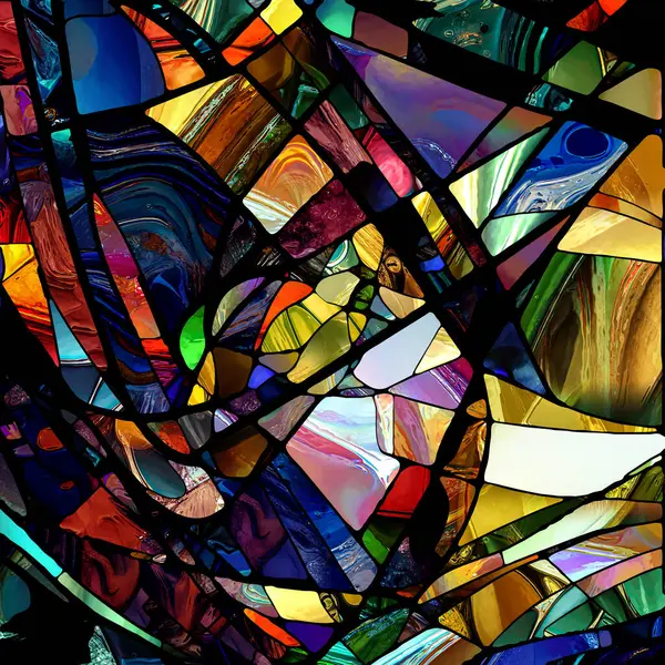 Rebirth of Stained Glass series. Composition of diverse glass textures, colors and shapes on the subject of light perception, creativity, art and design.