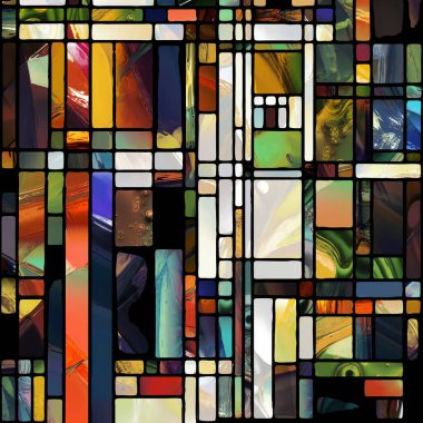 Sharp Stained Glass series. Abstract background made of abstract color glass patterns on the subject of chroma, light and pattern perception, geometry of color and design.