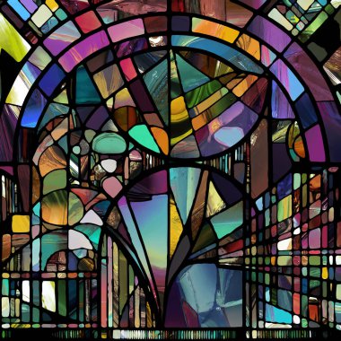 Sharp Stained Glass series. Abstract background made of abstract color glass patterns on the subject of chroma, light and pattern perception, geometry of color and design.