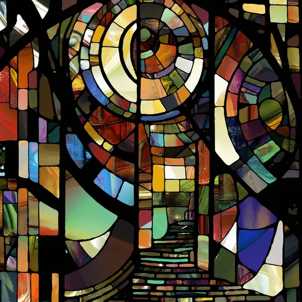 Sharp Stained Glass series. Abstract background made of abstract color glass patterns on the subject of chroma, light and pattern perception, geometry of color and design.