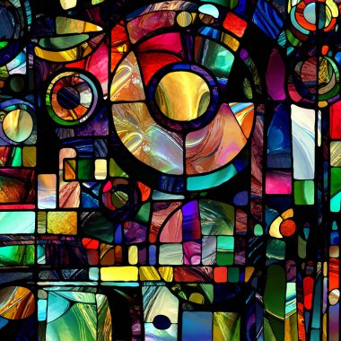 Lekeli Cam serisinin yeniden doğuşu. Işık algısı, yaratıcılık, sanat ve tasarım konularında çeşitli cam dokularının, renklerin ve şekillerin arkaplan tasarımı.