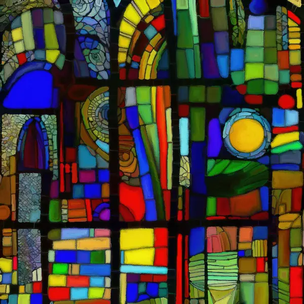 Stained Glass Canvas series. Interplay of watercolor stain glass patterns, textures, colors and shapes on the subject of light perception, creativity, art and design.