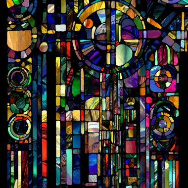 Rebirth of Stained Glass series. Abstract background made of diverse glass textures, colors and shapes on the subject of light perception, creativity, art and design.