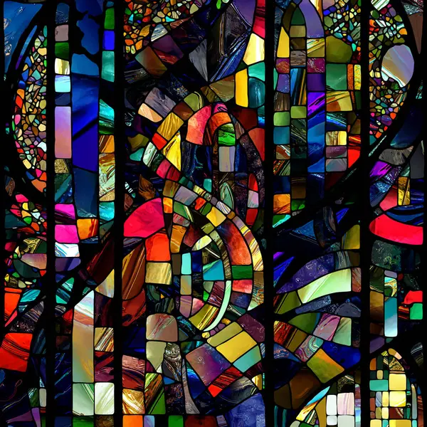 Rebirth of Stained Glass series. Abstract background made of diverse glass textures, colors and shapes on the subject of light perception, creativity, art and design.