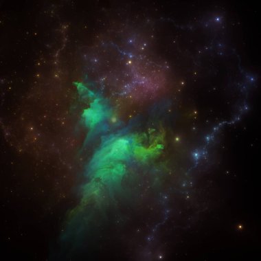 Rüya Bulutsusu serisi. Bilim, sanat, fantezi ve grafik tasarım konularında boyalı nebula ve fraktal yıldızların arkaplan kompozisyonu.