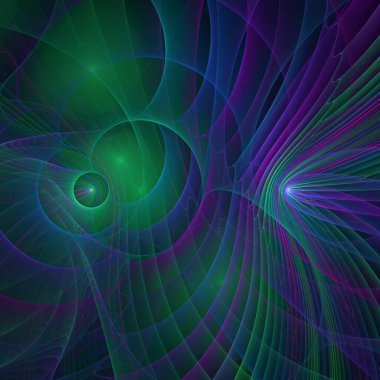 Dalga Fonksiyonu serisi. Popüler bilim, eğitim ve araştırma konularındaki girdap, bükülme ve etkileşim dalgalarının sanatsal soyutlanması.