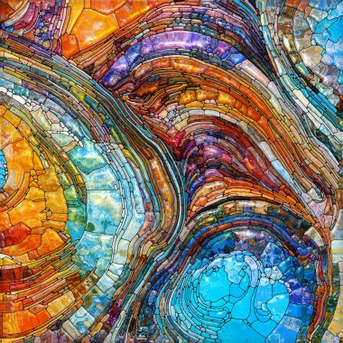 Shimmering Glass series. Background composition of saturated refracted glass patterns on the subject of sensory enchantment, light perception, imagination and creativity.